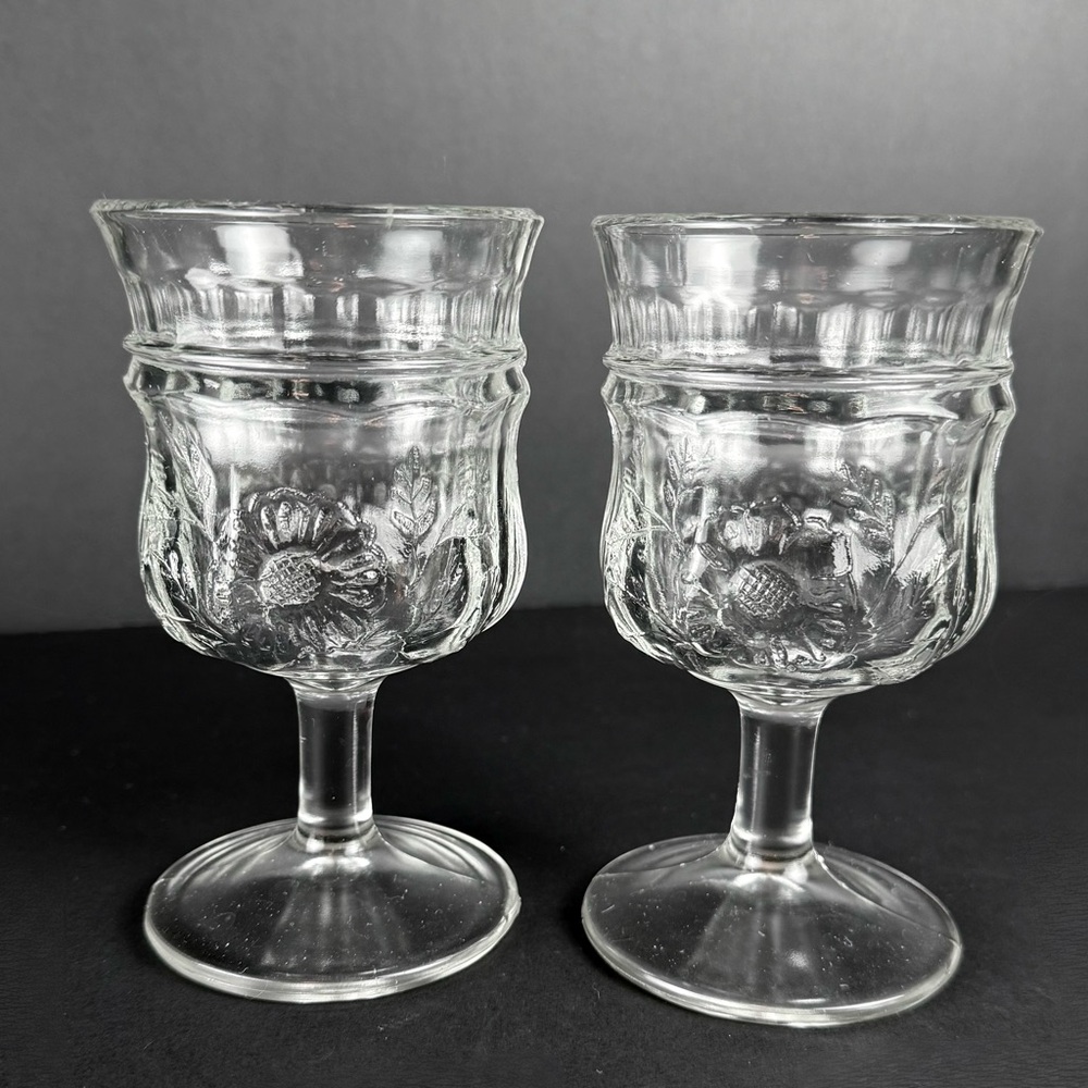 2 Sunflower by Jenkins Two Early American Patterned Glass (EAPG) Water Goblets
